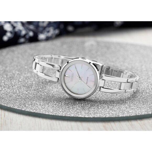 Citizen Women's Modern Eco-Drive Silver Stainless Steel Watch 28 MM EM0630-51D - Picture 5 of 8